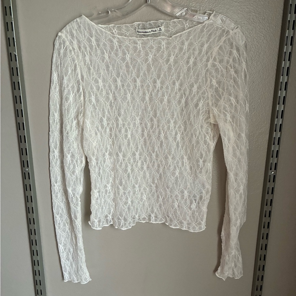 Abercrombie & Fitch Cream Lace Long Sleeve Top